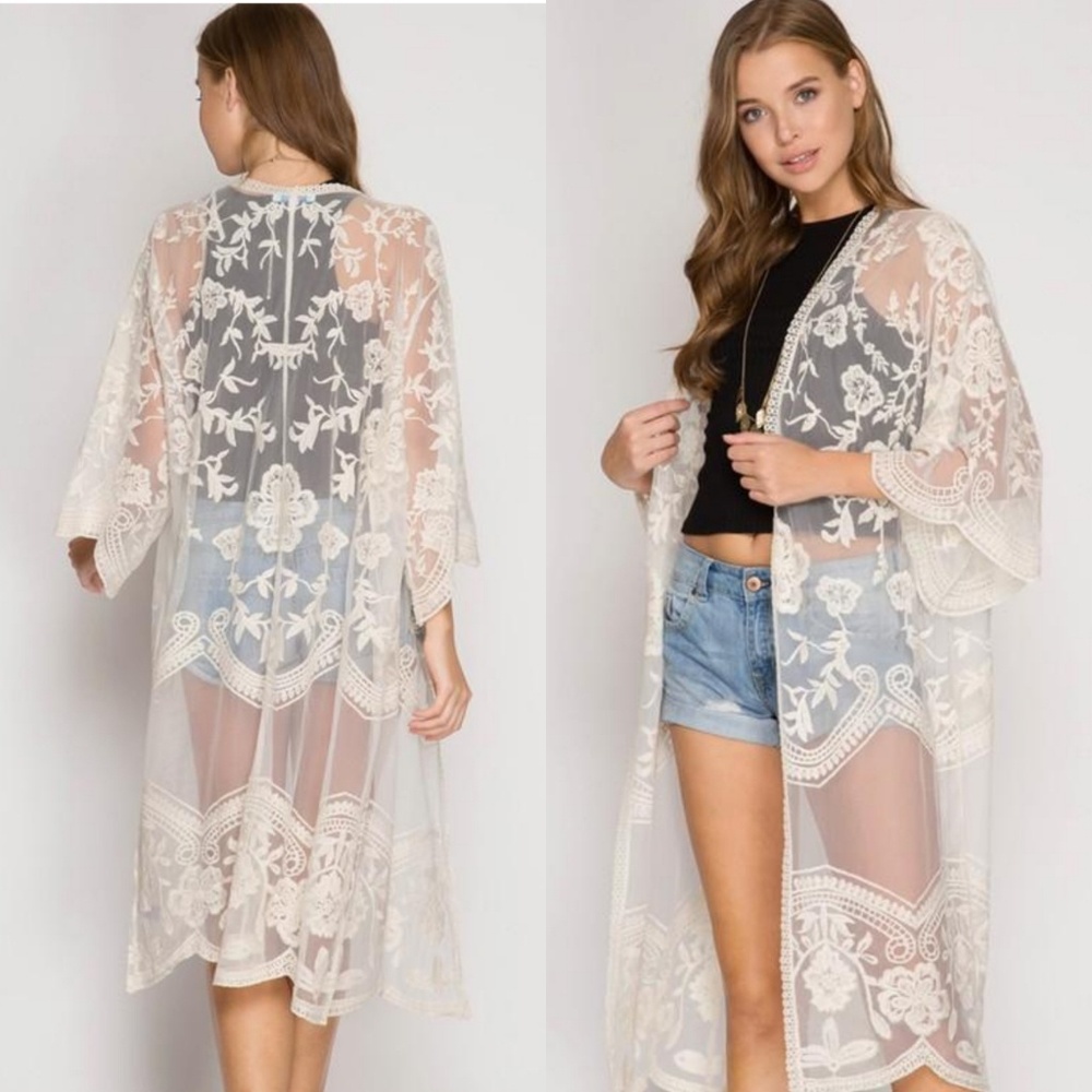 Cream Lace Floral duster cardigan 🧡